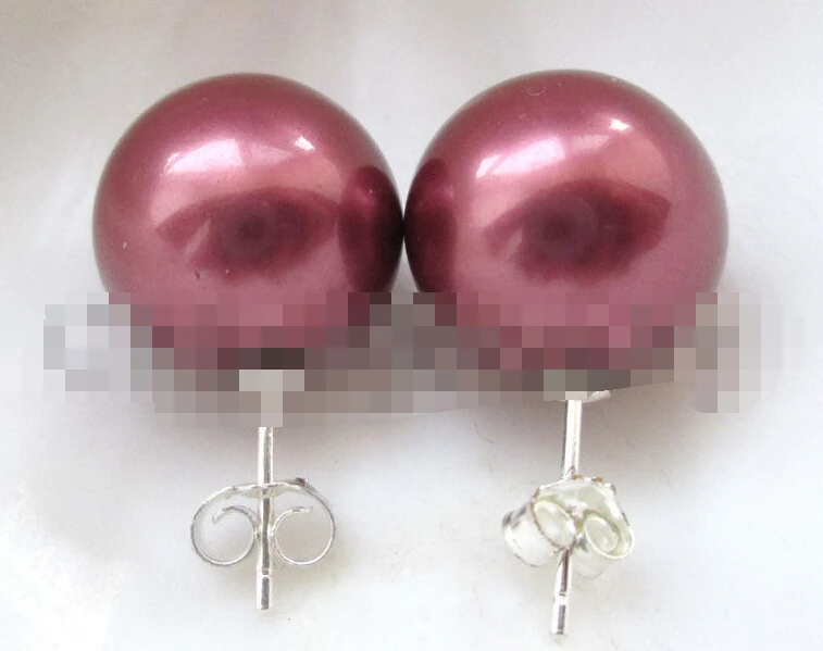 

1389 wine red color perfect round south sea shell pearl earring