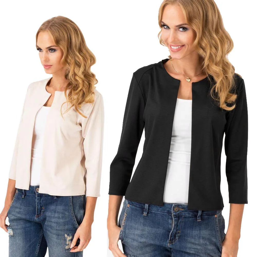 

2017Spring Autumn Lady Working Casual Blazer Suit Solid Three Quarter Sleeve Cardigan Jacket Plus Size Small Suit Coats Outwear
