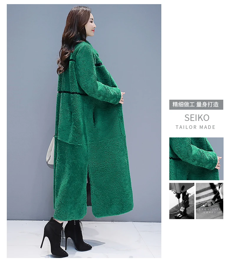 Пальто из овчины и искусственного меха, х-длинное теплое женское меховое пальто, женская зимняя куртка больших размеров, Женское пальто из настоящей шерсти 868