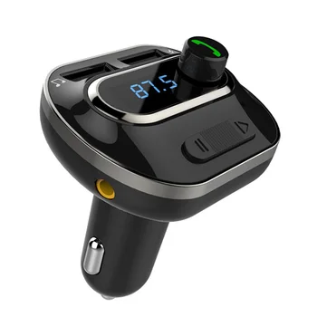 

Konrisa Aux Bluetooth FM Transmitter Handsfree Car Kit 5V2.4A Dual USB Charger Music Player Radio Adapter Support TF Card U-disk