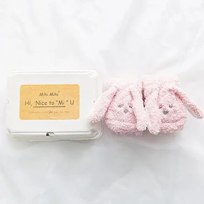Three Pairs of Batches Autumn and Winter Furring and Thickening Half-sided Furry Heating Socks Sweet Cartoon Coral Socks BFC191 - Цвет: Rabbit Pink