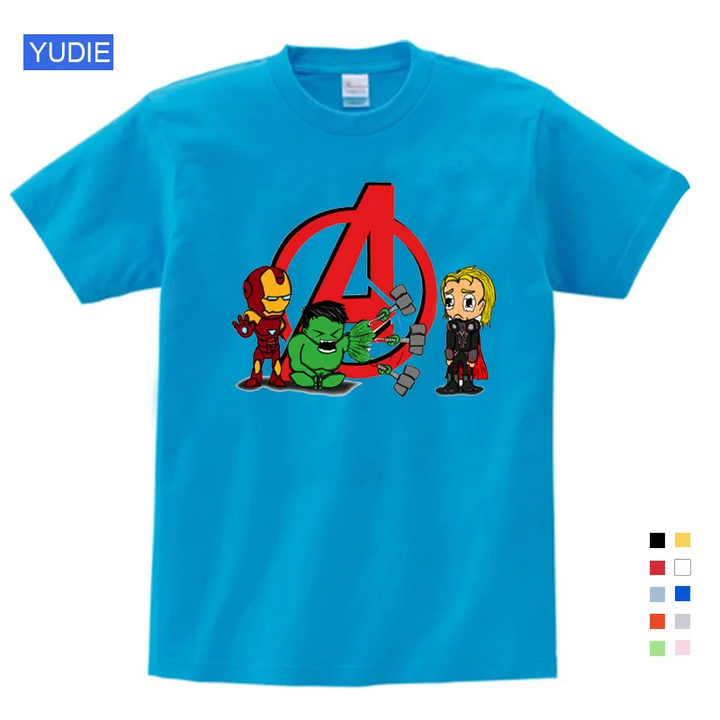 

2019 New children superhero movie print t shirt clothes for boy girls Summer short sleeve white Tee Tops suit boy T shirt YUDIE