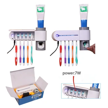 

Bathroom Supplies Antibacterial UV Light Toothbrush Sterilizer Automatic Toothpaste Dispenser Storage Holder New