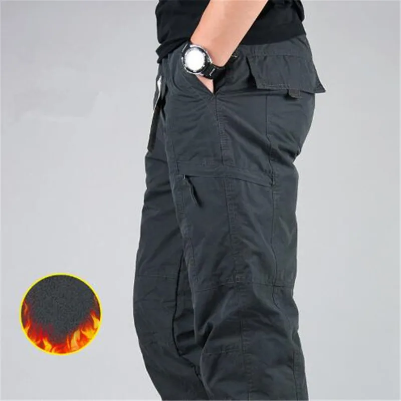 Men's Cotton Cargo Pants Winter Warm Thicken Fleece Casual Trousers Man Multi Pockets Combat Baggy Tactical Pants cargo pants cotton work pants military cargo pants men casual pants