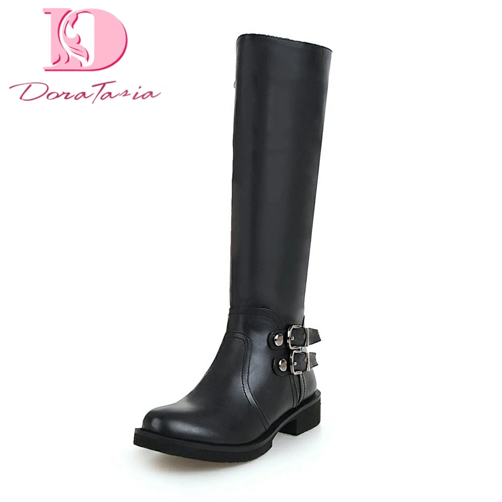 

Doratasia 2018 Large Sizes 33-46 Women's Shoes Woman Riding Boots Fashion Buckles Winter Knee High Boots Woman Shoes