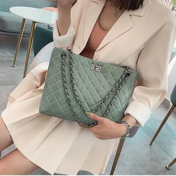 

European Style Women's Designer Handbag 2019 New Quality Luxury Brand Women Tote Bag Chain Lattice Large Capacity Shoulder Bag