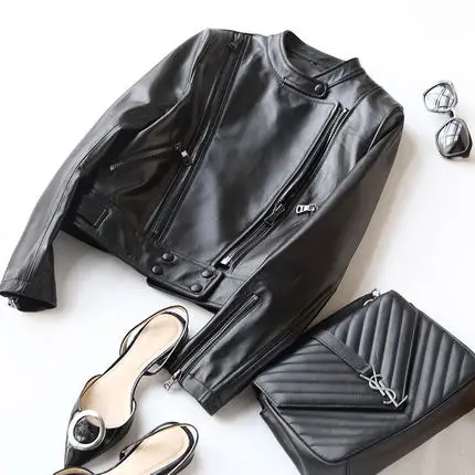Moto Vestes Noir Hh924 Peau Pour Kmetram Court Femmes Punk Black 2018 Style De Printemps Veste Véritable Manteau 100En Automne Mouton Cuir m0ONPwv8ny