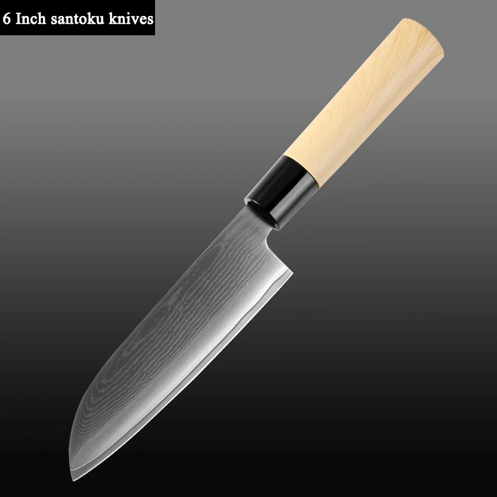 Нож шеф-повара XITUO Дамасская сталь японские суши лосось мастихин острый сантоку утилита Кливер домашняя кухня кухонные инструменты - Цвет: 6Inch Santoku Knife