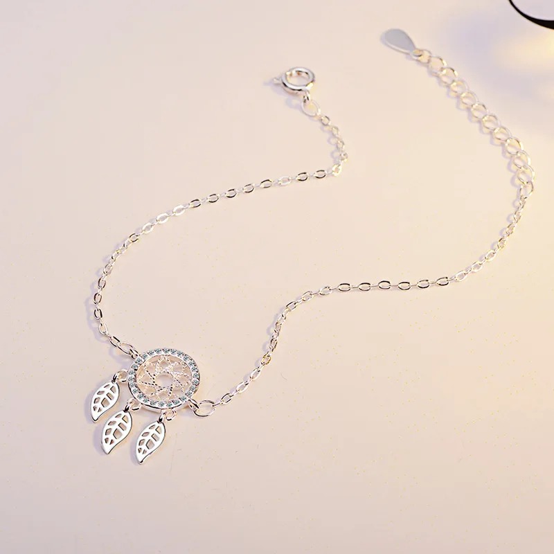 

925 Sterling Silver Handmade Dream Catcher Feather Charm Bracelet &Bangle For Women Fashion Jewelry Brincos sl193