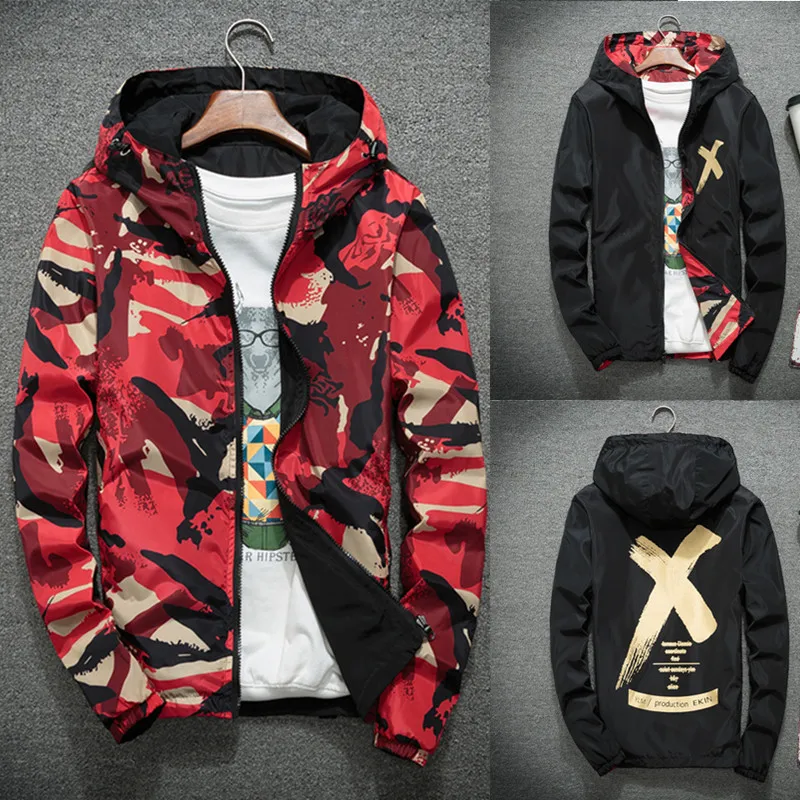 عكسها الرجال سترة معاطف الذكور السببية مقنعين التمويه سترة واقية رقيقة زيبر أبلى الربيع الخريف سترة الانتحاري