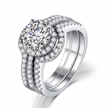 

Romantic Set Rings 1.5Ct Test Positive Test Positive WARRANTY Moissanite Rings 925 Sterling Silver Ring White Gold Color