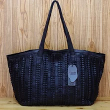 Повседневная сумка для покупок Женская Натуральная кожа новая брендовая черная винтажная сумка на плечо дизайнерская полосатая дорожная модная сумка из коровьей кожи