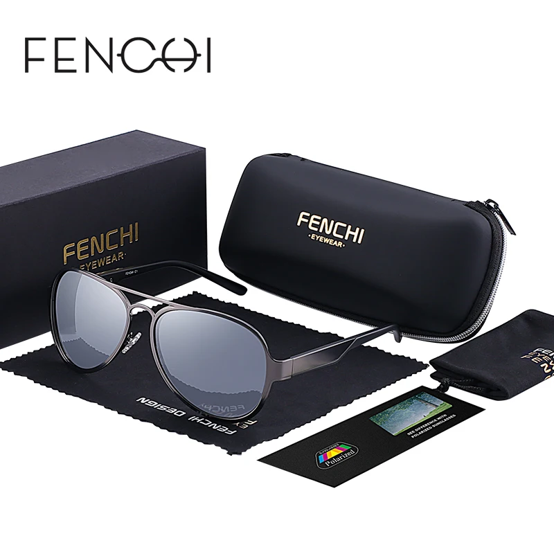 

FENCHI Polarized Sunglasses Men Women Brand Designer Fashion Metal Sun Glasses Eyewear UV400 Night Vision Pilot High Quality