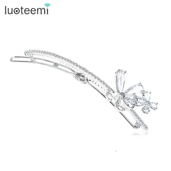 

LUOTEEMI New Arrivals Wholesale Price Woman Luxury Wedding Party Cubic Zirconia Flower Hairclip Accessories Christmas Gift