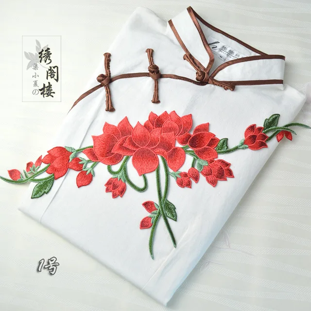 Luxurious Lotus Bordir Motif Bunga Menjahit Patch Applique Diy Renda