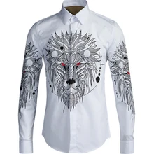 Весна и осень бренд вышивка Лев Мужская рубашка с длинным рукавом стилист моды Повседневная рубашка костюмы