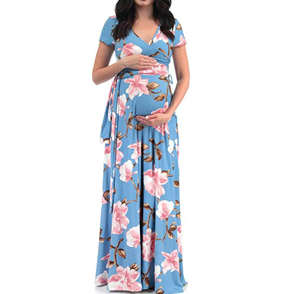 Женские платья для беременных, женское платье для беременных, длинное, сексуальное, элегантное, с коротким рукавом, с v-образным вырезом, Повседневное платье для кормящих