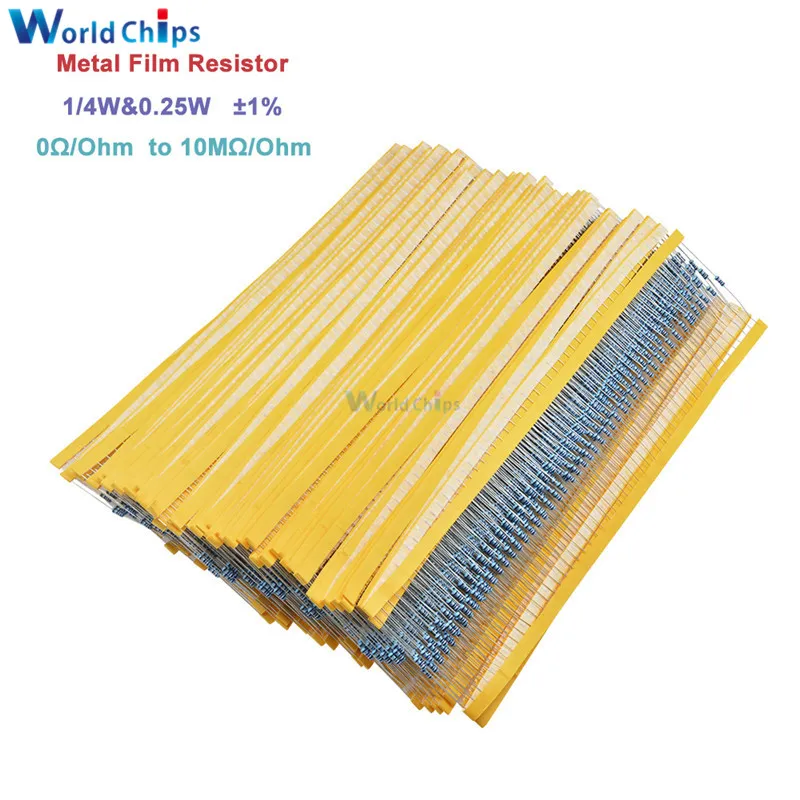 Metal Film Resistor 1/4W 0.25W 0~10M Ohm 1% 100R 220R 1K 1.5K 2.2K 4.7K 10K 22K 47K 100K 100 220 220 ohm 1M Resistance 100pcs