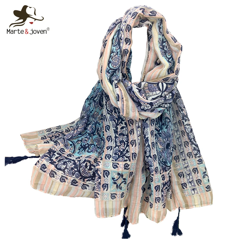 

Marte&Joven Fashion Paisley Flower Print Purple Scarf Wraps for Women Elegant Ladies Oversized Blanket Scarves Tippet Shawls