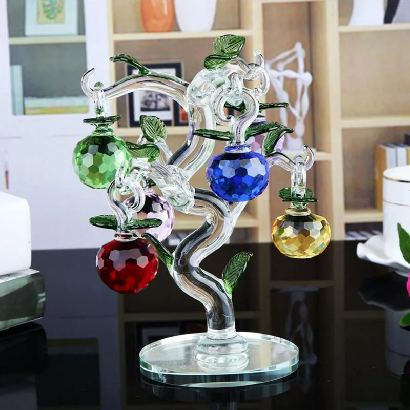 Стекло Хрустальное яблоко с 6 шт яблоки Fengshui ремесла домашний декор фигурки
