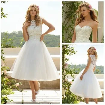 Tea Length Ivory Organza Lace Sleeveless Bolero Co...