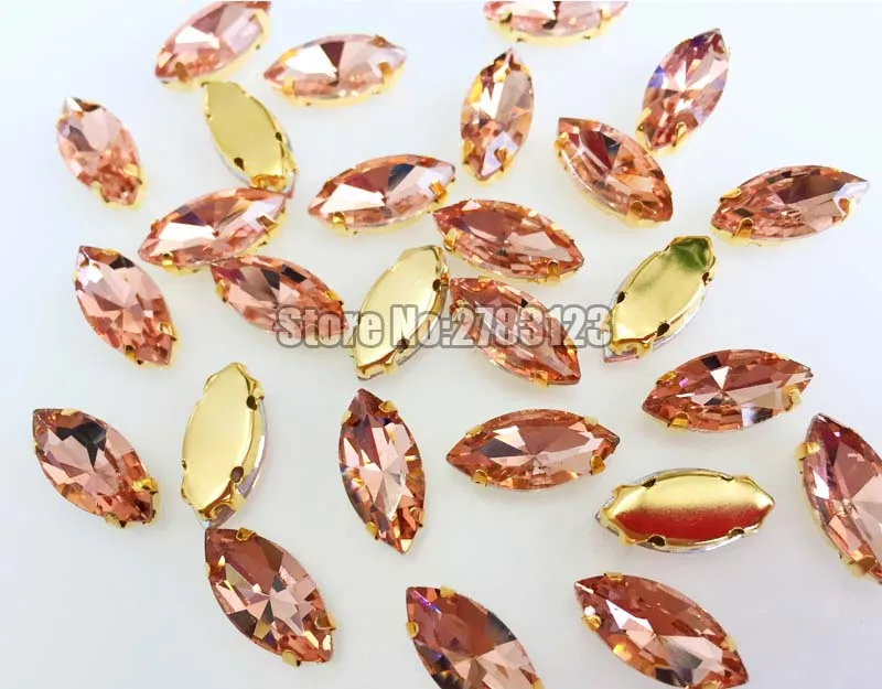 AAA Glass Crystal Water red Gold bottom horse eye shape sew on claw rhinestones with holes Sewing On Garment DIY accessories 