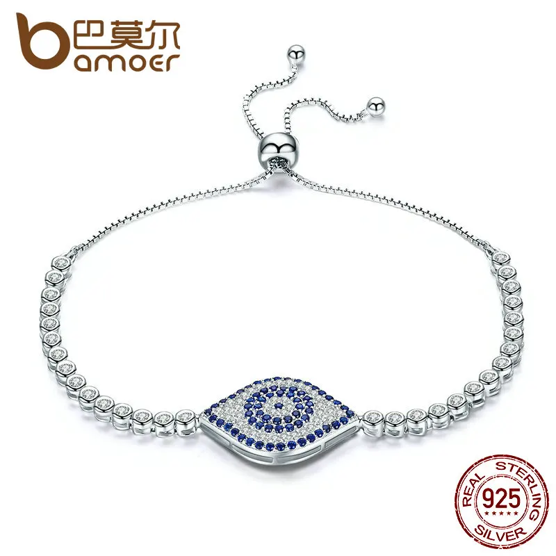Trendy 925 Sterling Silver Bóg BAMOER s Oczy Tenis Bransoletka Wyczyść Cubic Cyrkon Regulowany Chain Link Bransoletki Biżuteria SCB004