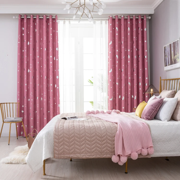 Shiny Pink Star Moon White Sheer Tulle Window Curtains For Living Room Bedroom Modern curtain cloth for Kid Room S007&20