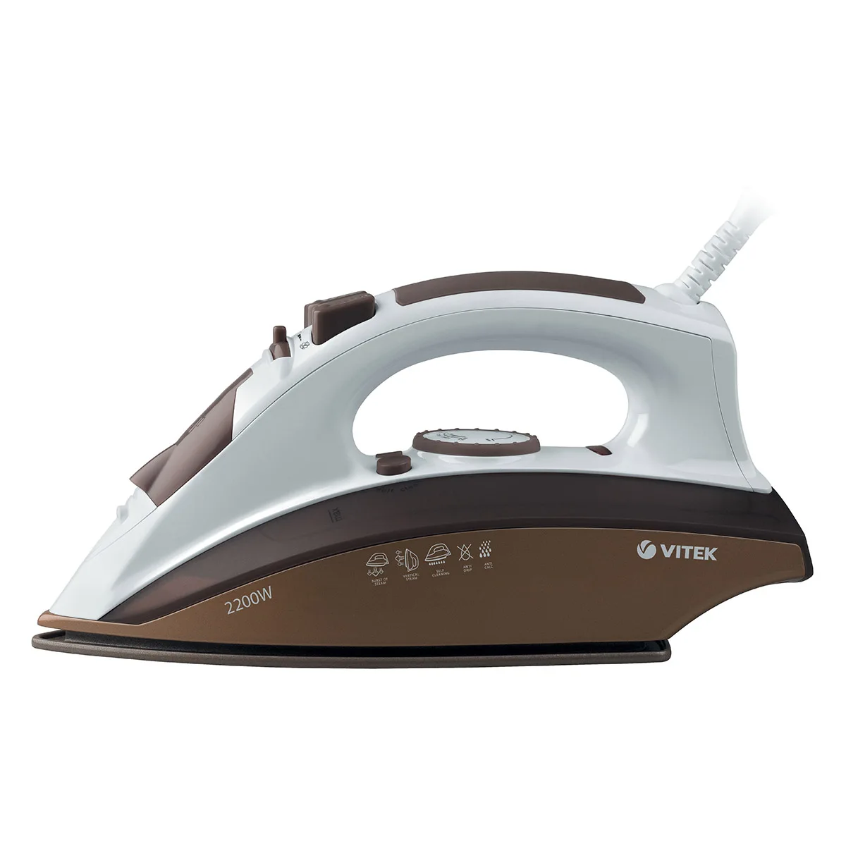 Утюг VITEK VT-1201 BN (Мощность 2200 Вт, резервуар для воды 280 мл, вертикальное отпаривание, паровой удар, защита от накипи, керамическое покрытие подошвы)