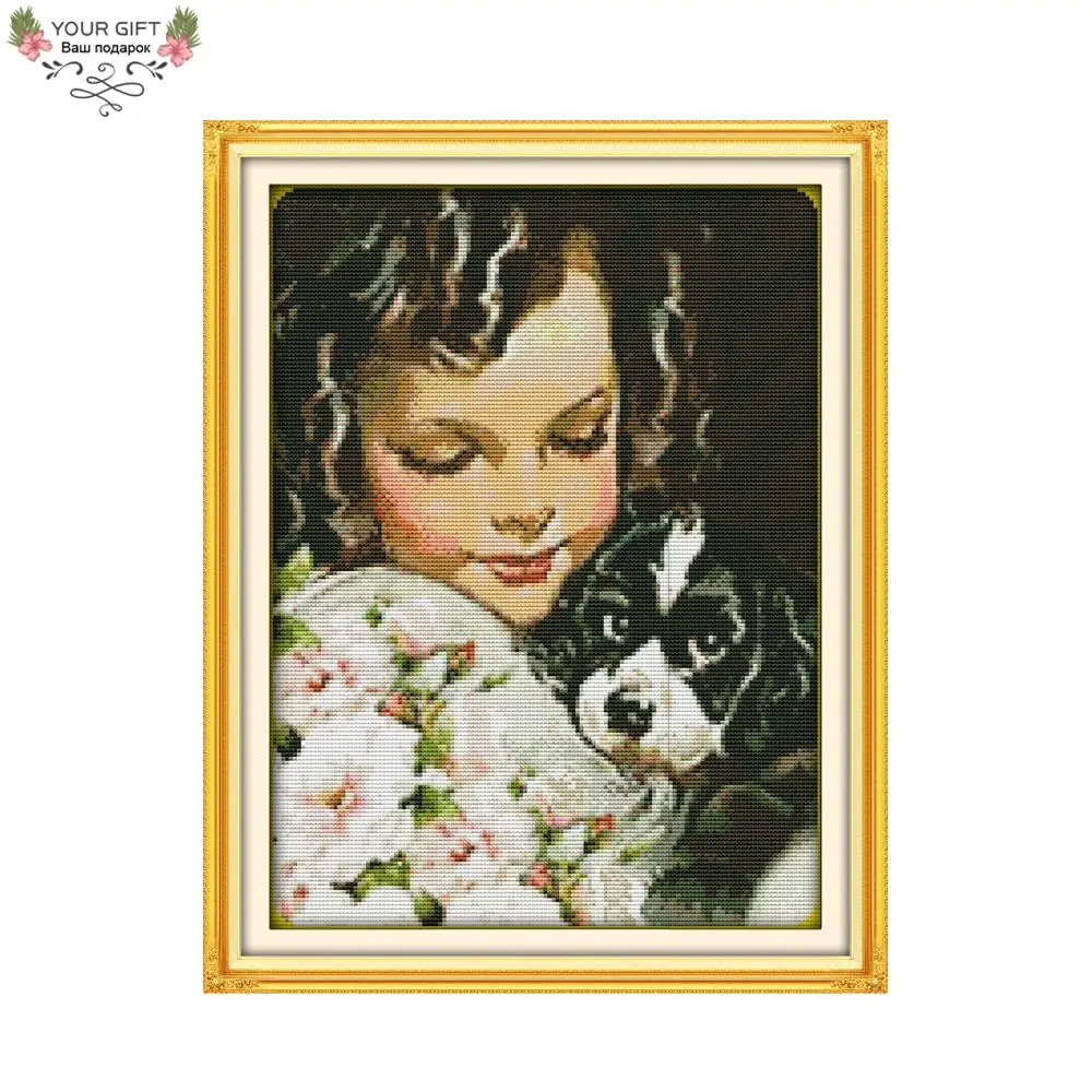 Joy Sunday Free Shipping Counted and Stamped Dog And Girl Needlepoints