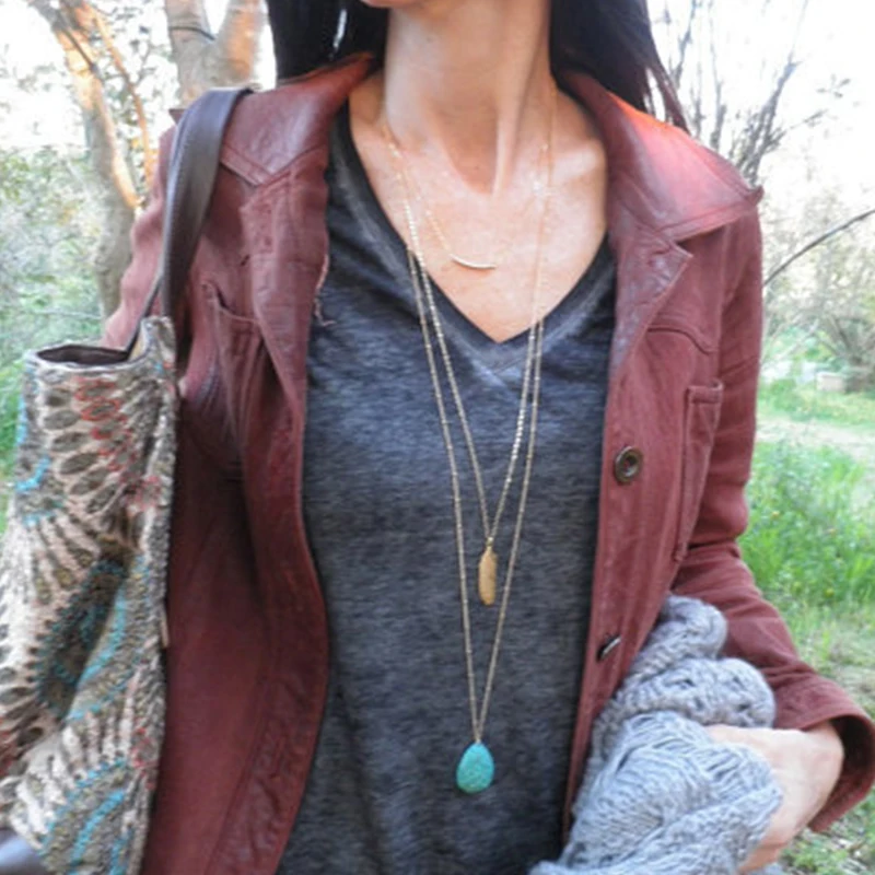 

Simple Layered Necklace of 3 Drops Blue stone Feather Necklaces XL278
