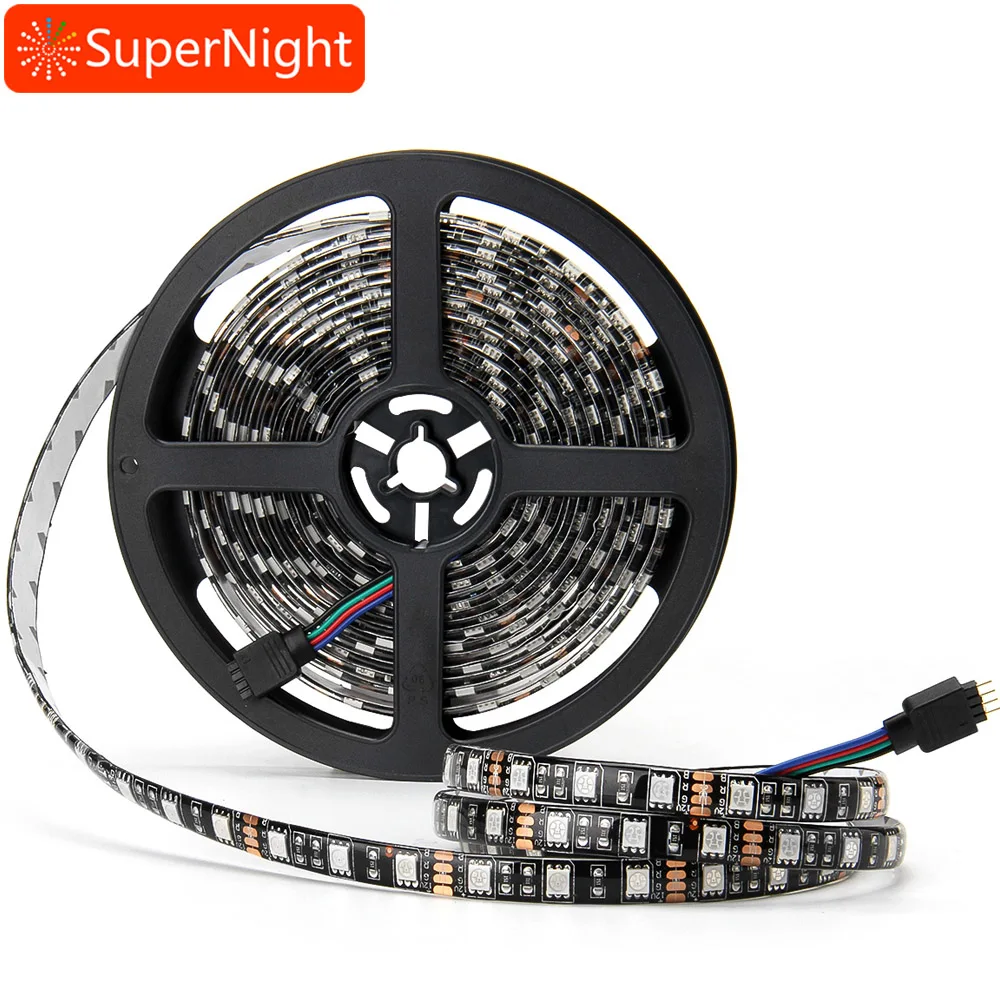 

DUMVOIN RGB Color Black PCB 16.4FT 5M SMD 5050 300LEDs 60led/m Waterproof IP65 Flexible LED Strip Light for Xmas Christmas Day