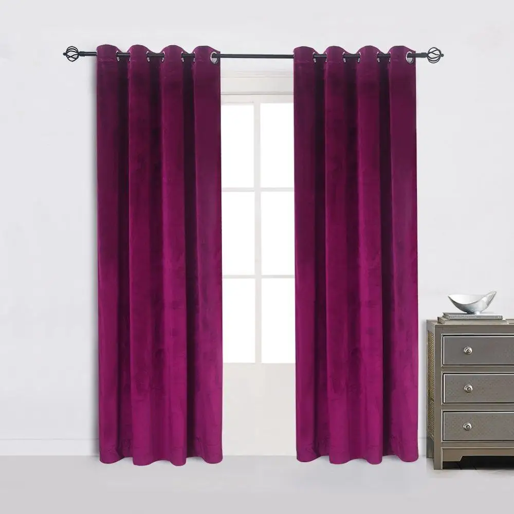 Современные однотонные бархатные занавески s для спальни гостиной нестандартного размера затемненные занавески жалюзи готовые занавески на окно - Цвет: Fushcia