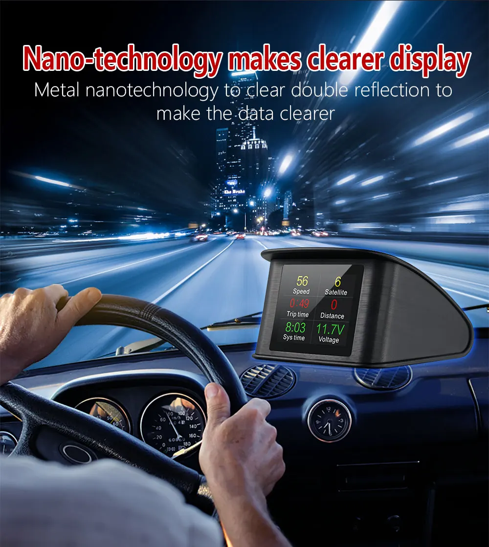 GEYIREN P10 OBD2 On-board Computer Smart Digital RPM Tachometer Gauge GPS Speedometer HUD Head-Up Display For Car
