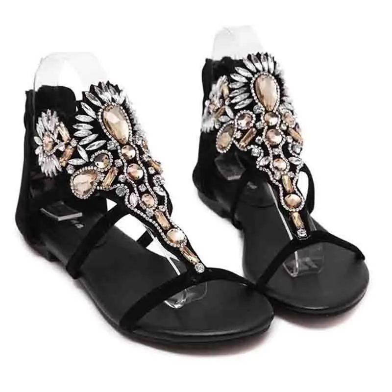 

2018 Woman Sandals Women Shoes Rhinestones Chains Thong Gladiator Flat Sandals Crystal flip flops women Chaussure tenis feminino