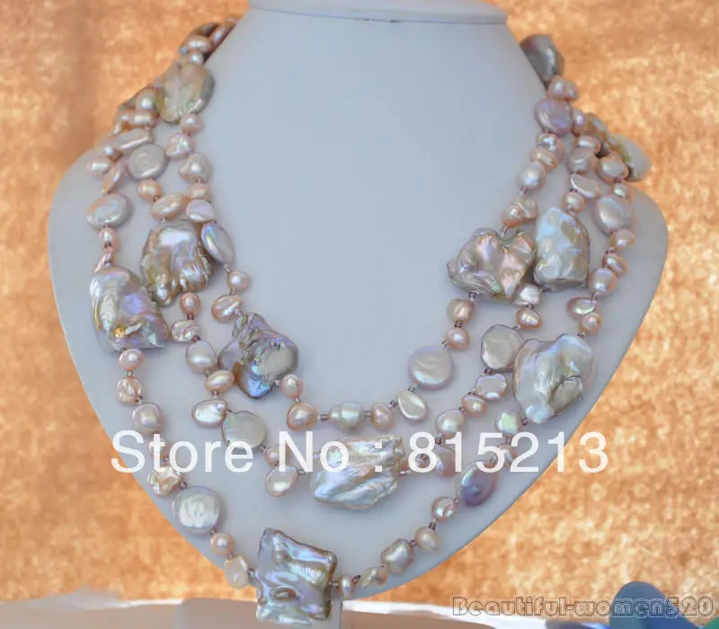 

FREE SHIPPING>@@> N554 lavender coin rice baroque keshi freshwater pearl necklace