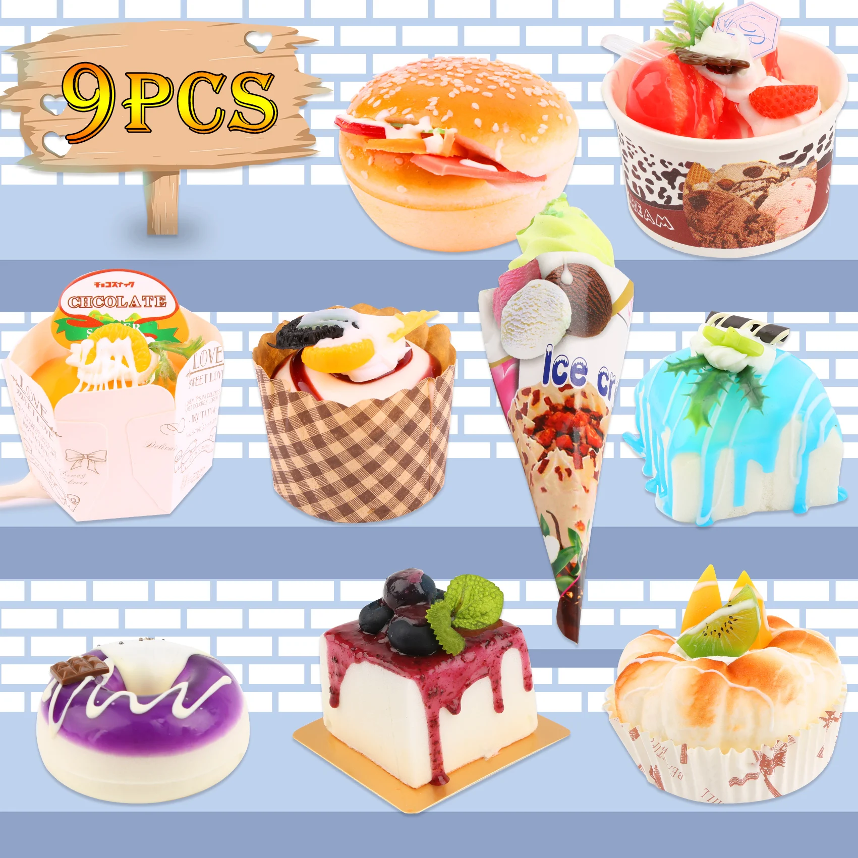 9pcs Pretend Play Kitchen Food Toys Soft Dessert Playset Fridge 9pcs Pretend Play Kitchen Food Toys