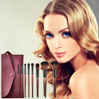 

8pcs Professional Wooden Handle Makeup Brush Set Cosmetic Make up Beauty Tools with PU Leather Pouch for Beginners Women