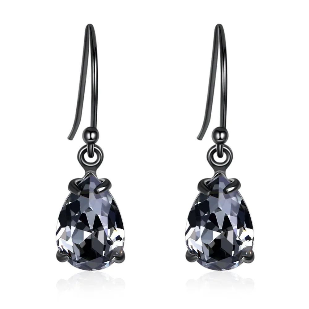 Classic Black Crystal From Swarovski Women Drop Earrings Water Drop