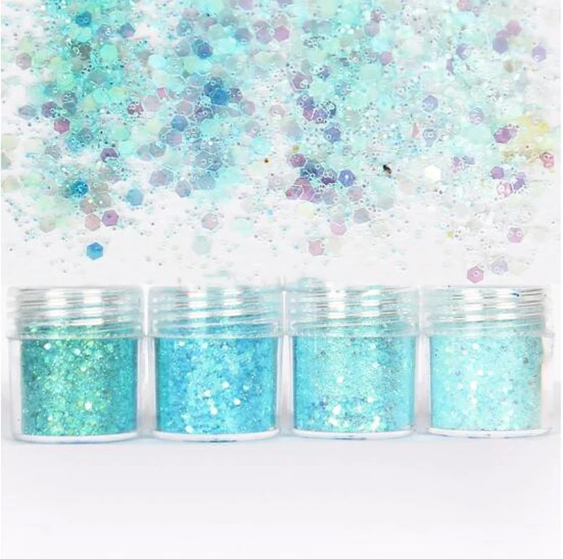 

4 pcs in 1 set 10ml Shiny light blue series Nail Glitter Powder Sequins Powder For Nail Art UV Resin Jewelry Glitter Powder DIY