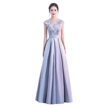

Vintage Elegant Scoop Sleevesless Lace Up Party Embroidery Dresses Floor Length Evening Dresses