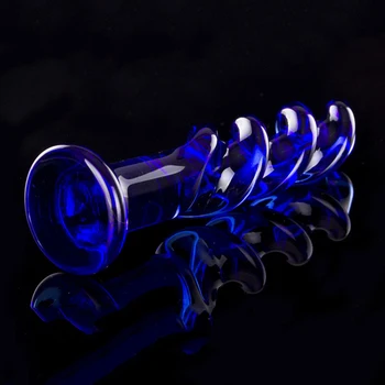 blue Glass plug anal drill sex toys for woman lesbian G SPOT squirt Crystal hook dildo anal prostate stimulator anus BUTTplug 3