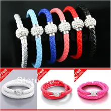 Стразы тканый браслет шнурок из искусственной кожи браслеты браслет двойной обмотки плетеный браслет 20 см и 40 см два вида манжеты