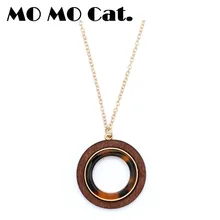 

Free shipping Fashion jewelry Wholesale gift Original design geometric double round wood acetate pendant necklace.