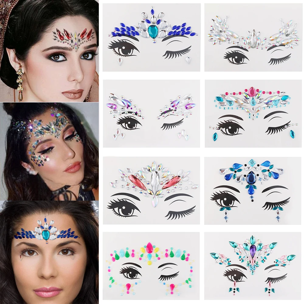 

1 Pcs Face Jewelry Festival Party Temporary Adhesive Body Gems Rhinestone Flash Tattoos Body Stickers Make Up Beauty Tools