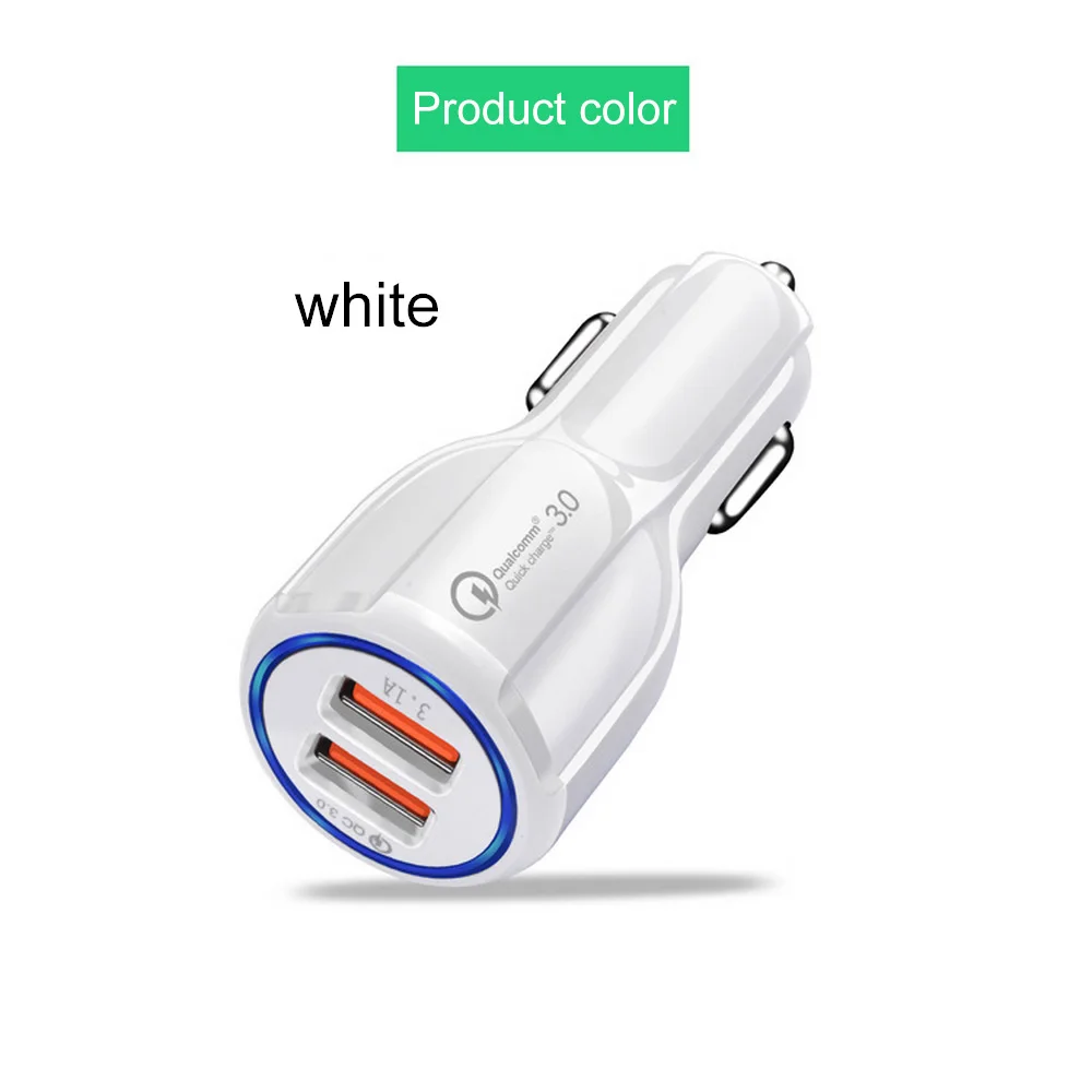 

Mini Dual USB Car Charger 3.0 Quick Charge Automatic Power-Off Protection With Type Data Line For Smart Phone LCD Display