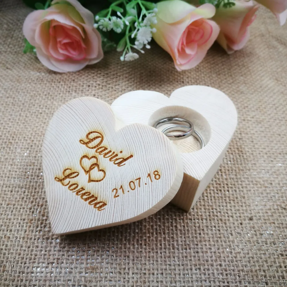 На День Валентина, обручальное деревянное кольцо с кружевами, деревенская коробка для обручальных колец, Заказная коробка для колец, персонализированное обручальное кольцо