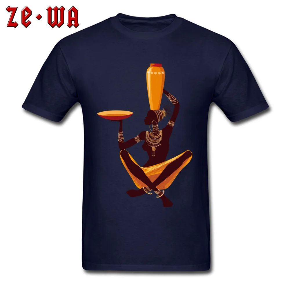 african art painting exquisite Round Neck T-shirts Summer/Autumn Normal Tops Shirts Short Sleeve New Arrival Cotton Tee-Shirts Men african art painting exquisite navy