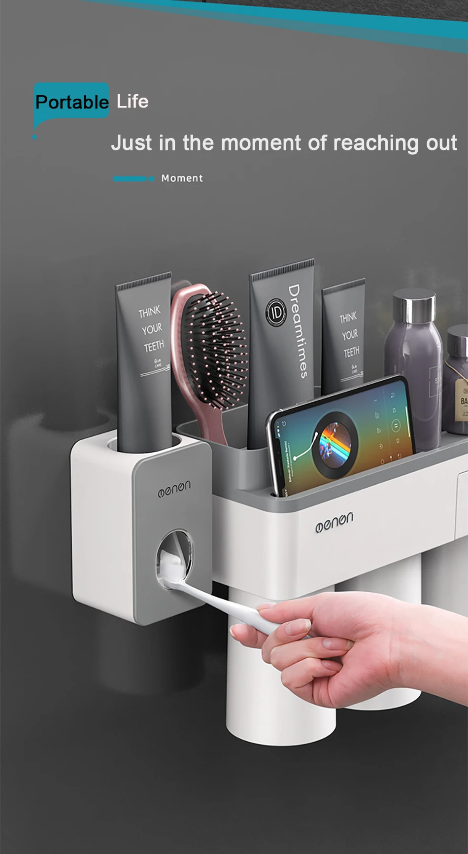 GUNOT Magnetic Adsorption Toothbrush Holder Toothpaste Dispenser Wall Mounted Storage Box Multifunction Bathroom Accessories Set