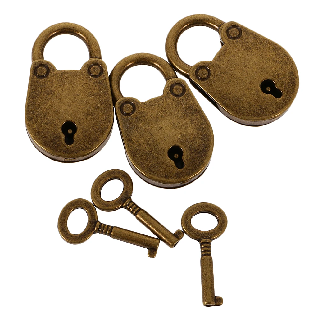 Set of 3 Pcs Vintage Pig LOCK PADLOCK LOCKER SCHOOL TRAVEL SUITCASE Bronze